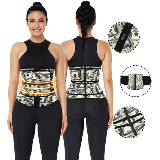 Faja moldeadora de cintura de látex con doble cinturón, diseño de dólar