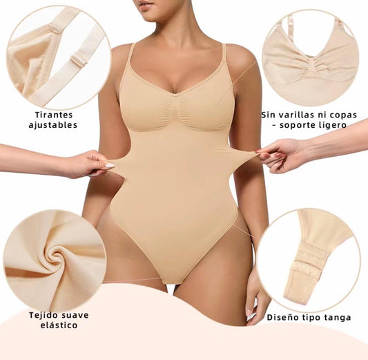 Body tipo tanga con control de cintura y abdomen, sin costuras y sujetador incorporado