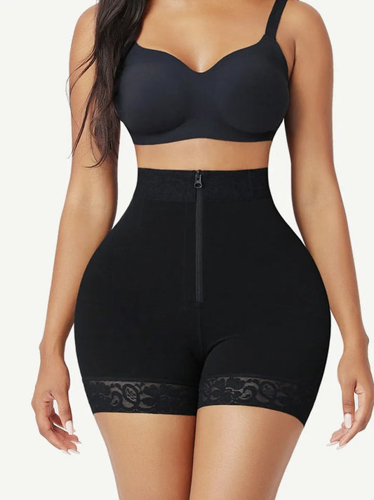 Shorts levanta glúteos con cremallera frontal, cintura alta, que realzan las curvas