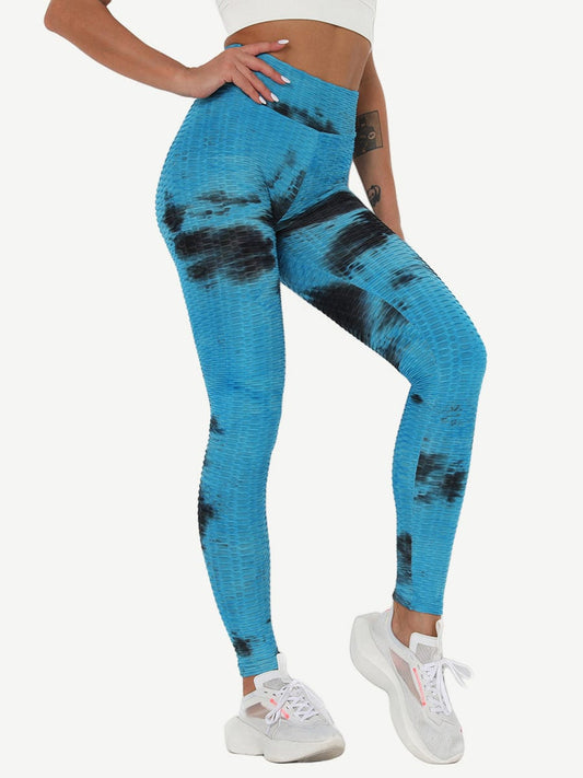 Leggings de yoga con teñido anudado azul profundo, adorables, largos hasta el tobillo, de buena calidad