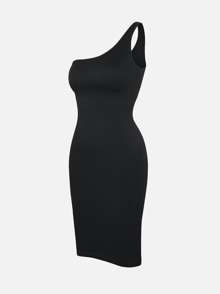 🌿Vestido moldeador de cintura con escote inclinado, sin costuras y ecológico, de un solo hombro