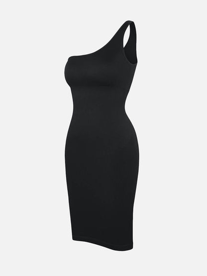🌿Vestido moldeador de cintura con escote inclinado, sin costuras y ecológico, de un solo hombro