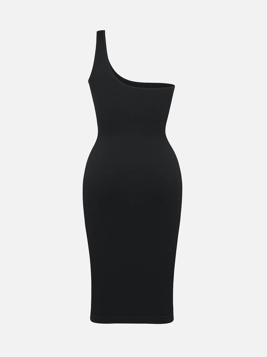 🌿Vestido moldeador de cintura con escote inclinado, sin costuras y ecológico, de un solo hombro