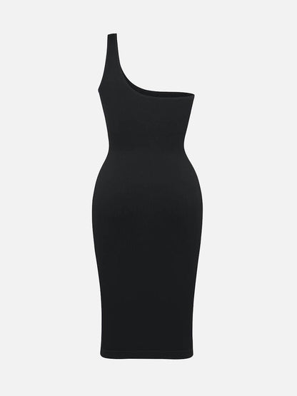 🌿Vestido moldeador de cintura con escote inclinado, sin costuras y ecológico, de un solo hombro