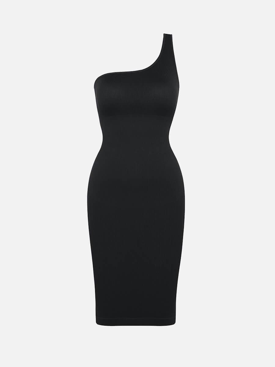 🌿Vestido moldeador de cintura con escote inclinado, sin costuras y ecológico, de un solo hombro