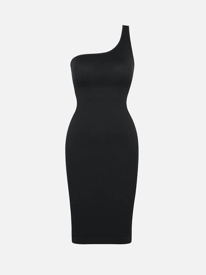 🌿Vestido moldeador de cintura con escote inclinado, sin costuras y ecológico, de un solo hombro