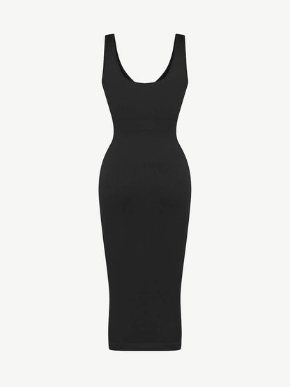 🌿 Vestido moldeador de cintura con escote en V profundo, sin costuras y ecológico, con almohadillas extraíbles