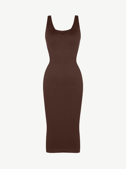 🌿 Vestido moldeador de cintura con escote en V profundo, sin costuras y ecológico, con almohadillas extraíbles