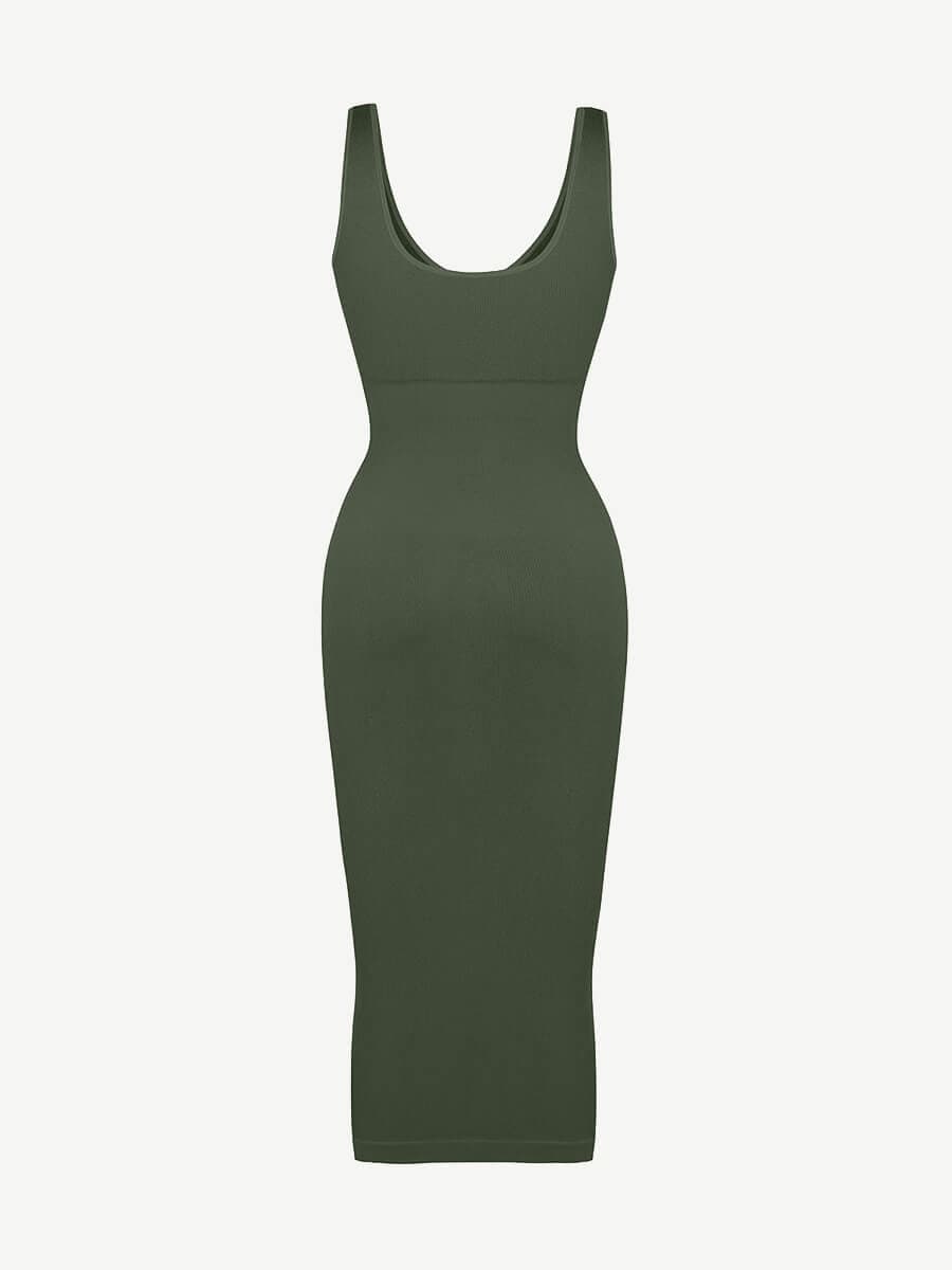 🌿 Vestido moldeador de cintura con escote en V profundo, sin costuras y ecológico, con almohadillas extraíbles