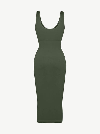 🌿 Vestido moldeador de cintura con escote en V profundo, sin costuras y ecológico, con almohadillas extraíbles