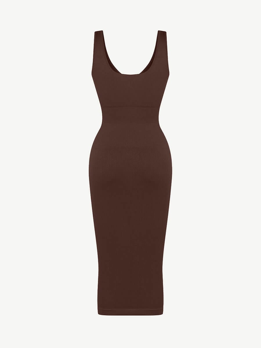 🌿 Vestido moldeador de cintura con escote en V profundo, sin costuras y ecológico, con almohadillas extraíbles