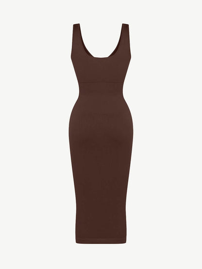 🌿 Vestido moldeador de cintura con escote en V profundo, sin costuras y ecológico, con almohadillas extraíbles