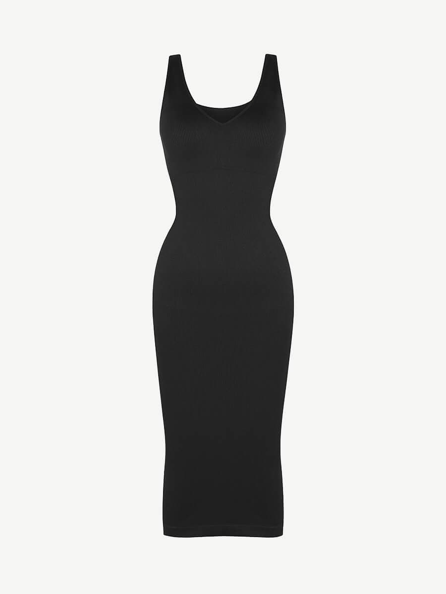 🌿 Vestido moldeador de cintura con escote en V profundo, sin costuras y ecológico, con almohadillas extraíbles