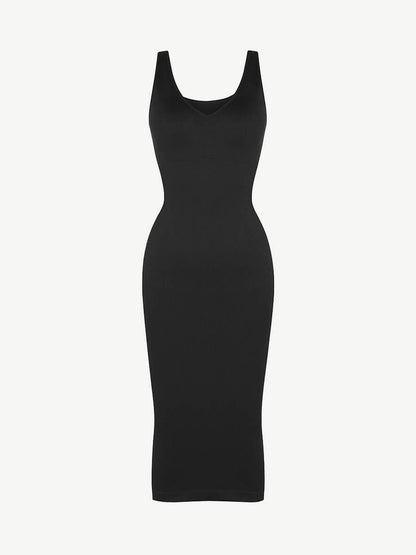 🌿 Vestido moldeador de cintura con escote en V profundo, sin costuras y ecológico, con almohadillas extraíbles