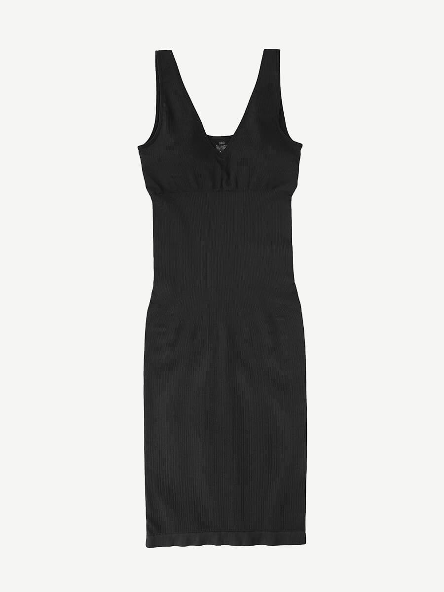 🌿 Vestido moldeador de cintura con escote en V profundo, sin costuras y ecológico, con almohadillas extraíbles