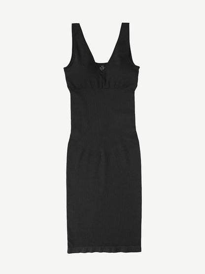 🌿 Vestido moldeador de cintura con escote en V profundo, sin costuras y ecológico, con almohadillas extraíbles
