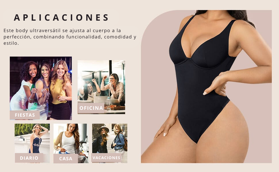 Body de una pieza con escote en V pronunciado y control de abdomen