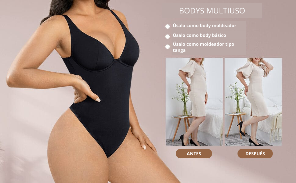 Body de una pieza con escote en V pronunciado y control de abdomen