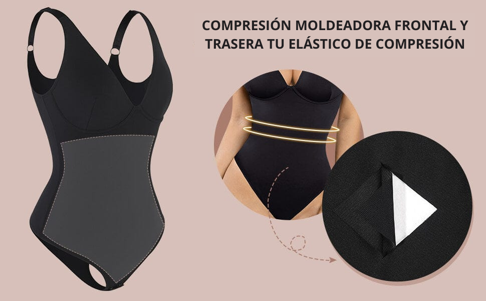 Body de una pieza con escote en V pronunciado y control de abdomen