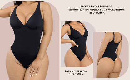 Body de una pieza con escote en V pronunciado y control de abdomen