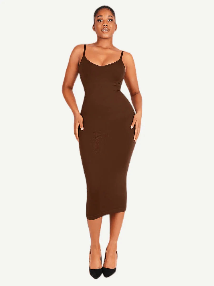🌿Vestido moldeador sin costuras con tirantes finos y escote en V ecológico 🌿