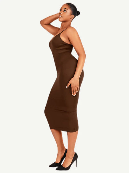 🌿Vestido moldeador sin costuras con tirantes finos y escote en V ecológico 🌿