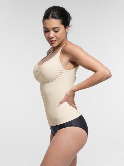 Camiseta sin mangas moldeadora de cintura y abdomen con soporte de busto sin costuras
