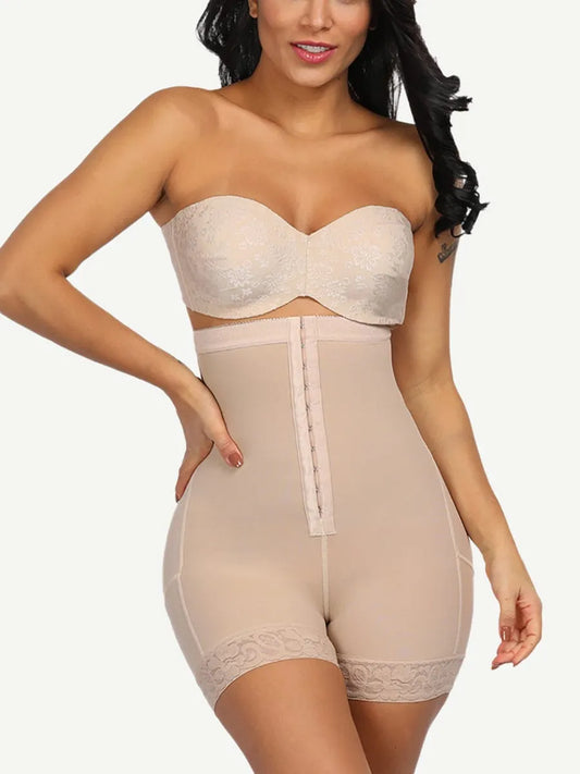 Shorts postoperatorios de cintura alta, talla Queen, para adelgazar, con encaje y ganchos en el dobladillo