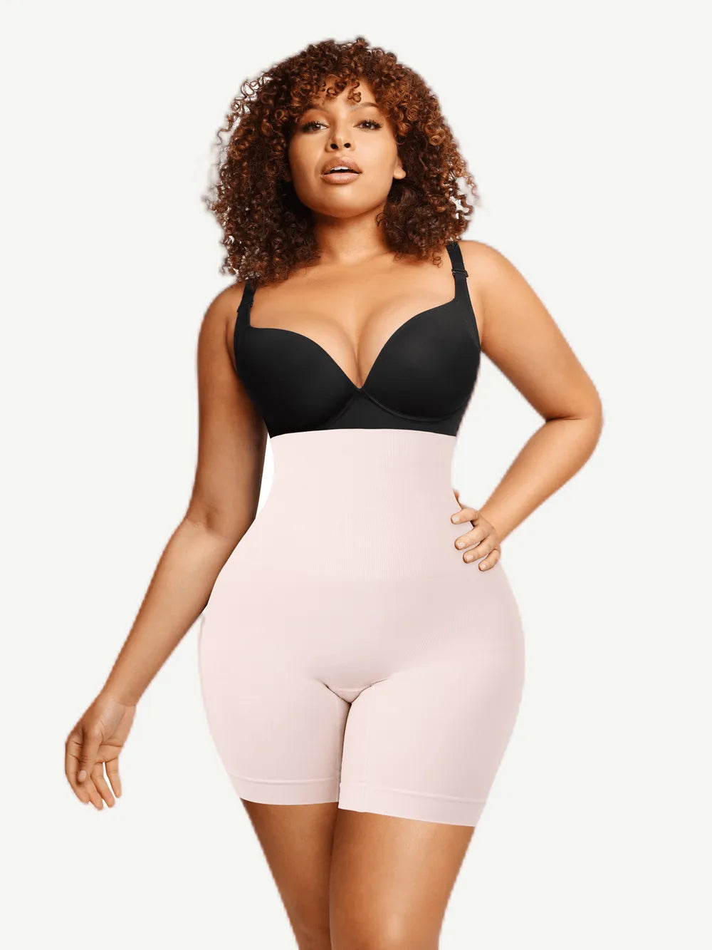 Shorts moldeadores sin costuras de doble capa con panel abdominal y 4 varillas de acero