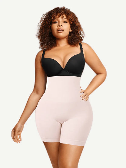 Shorts moldeadores sin costuras de doble capa con panel abdominal y 4 varillas de acero