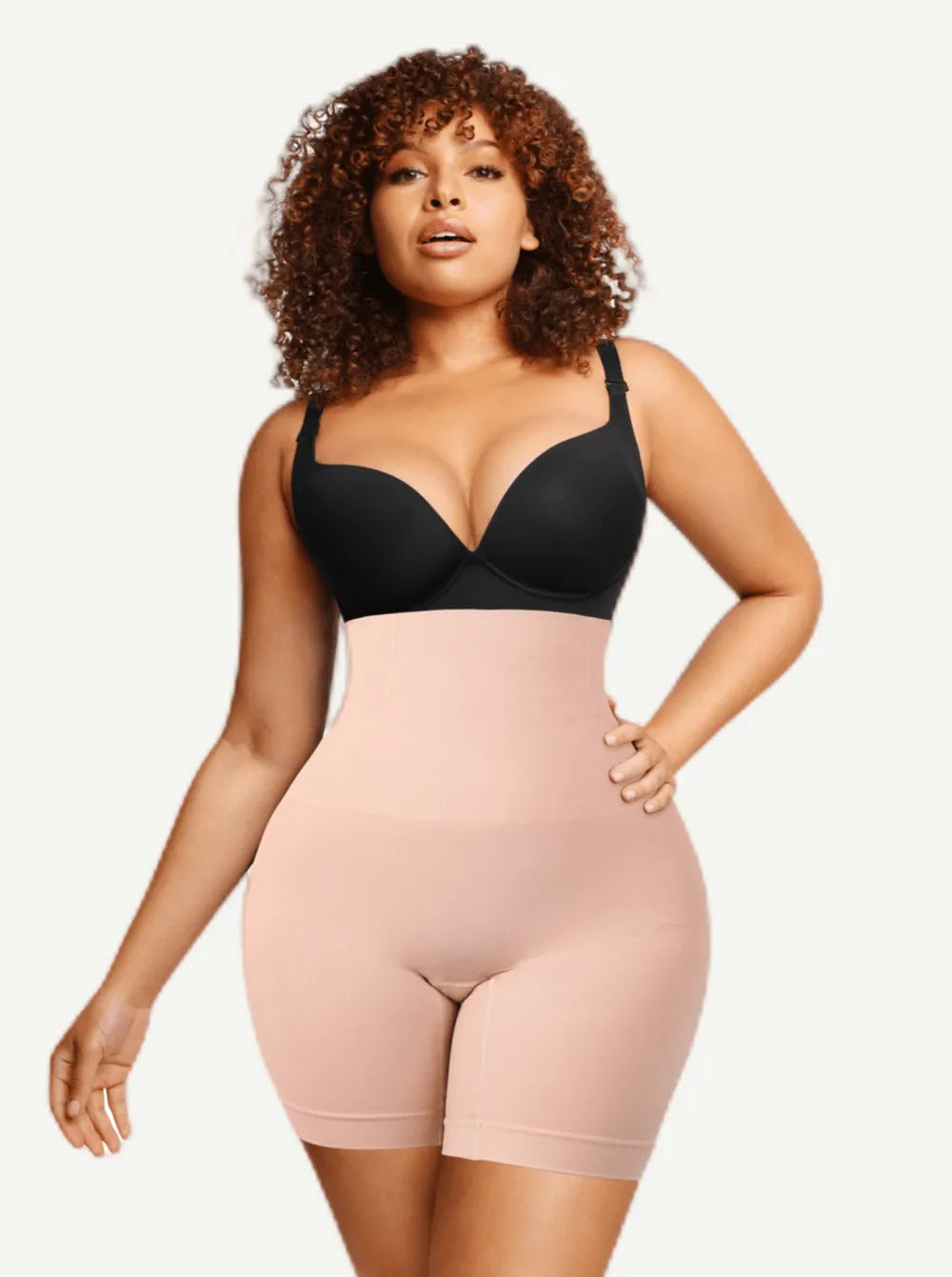 Shorts moldeadores sin costuras de doble capa con panel abdominal y 4 varillas de acero