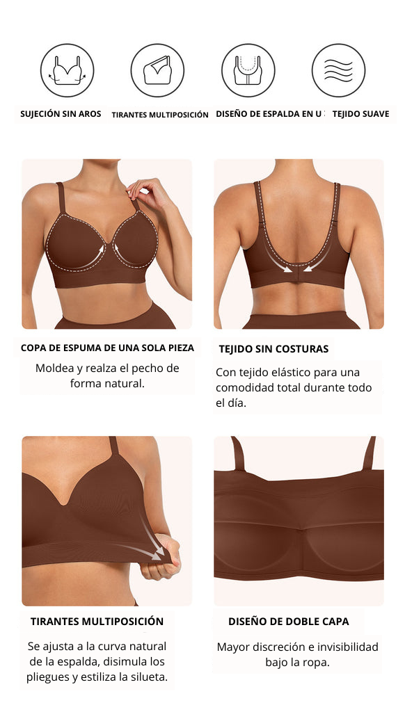 Sujetador moldeador de busto sin costuras y sin aros