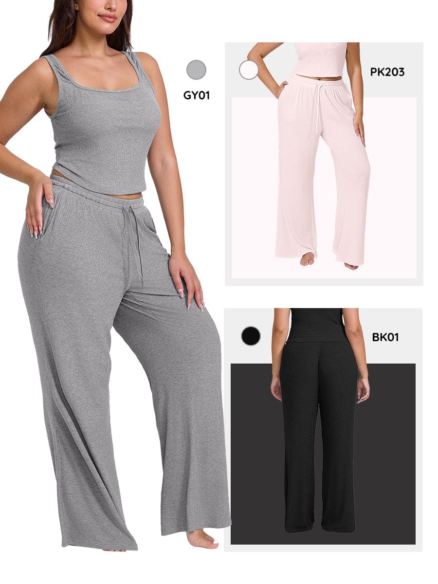 Pantalones de salón anchos de rayón acanalado