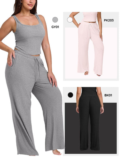 Pantalones de salón anchos de rayón acanalado