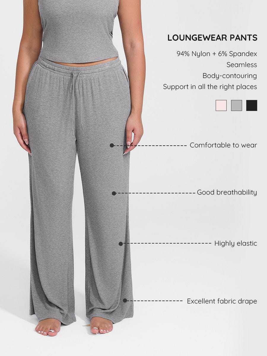 Pantalones de salón anchos de rayón acanalado