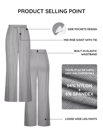 Pantalones de salón anchos de rayón acanalado
