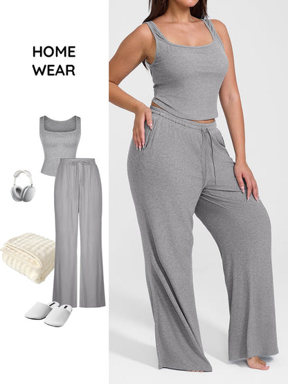 Pantalones de salón anchos de rayón acanalado