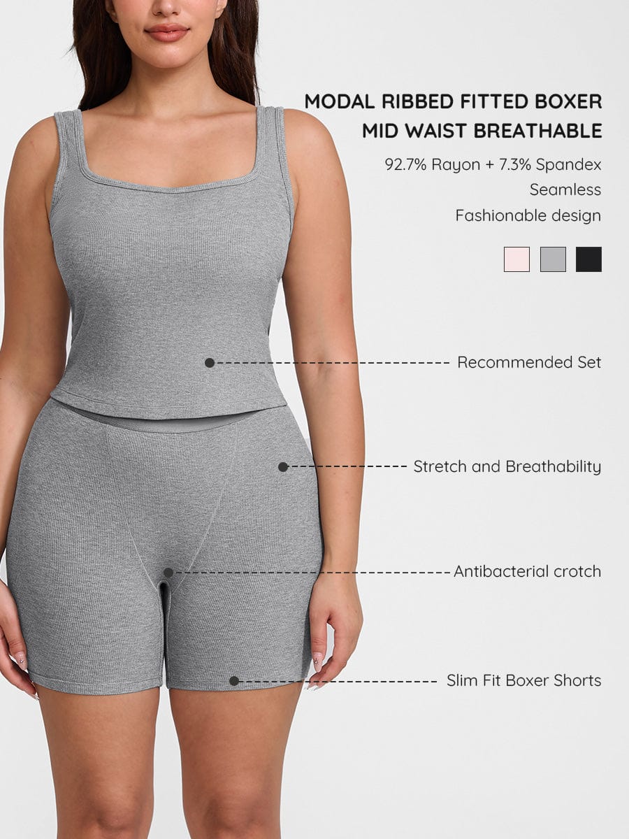 Bóxer ajustado de rayón acanalado, cintura media, transpirable