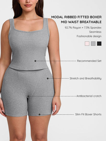 Bóxer ajustado de rayón acanalado, cintura media, transpirable