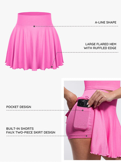 Falda acampanada de cintura media con volantes, pantalones cortos incorporados y bolsillos, venta