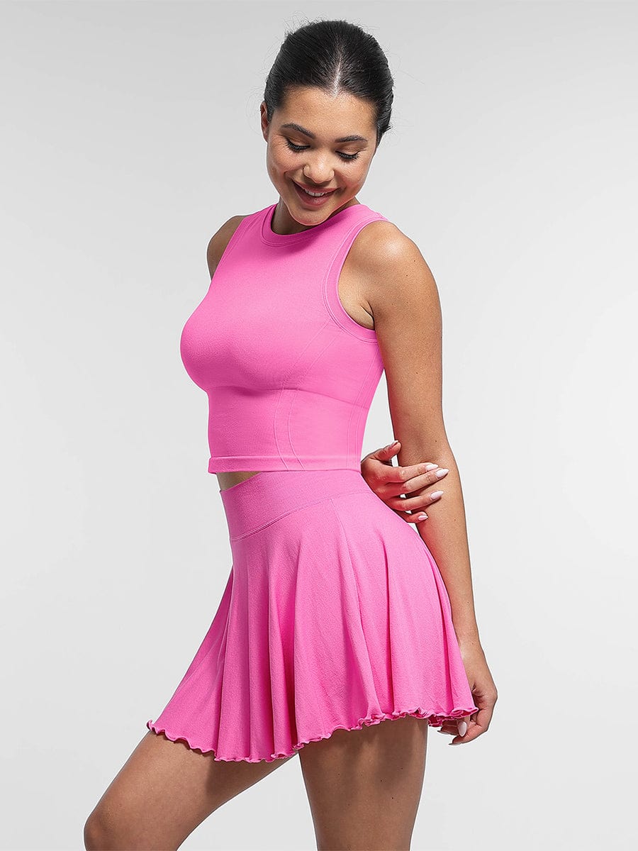 Falda acampanada de cintura media con volantes, pantalones cortos incorporados y bolsillos, venta