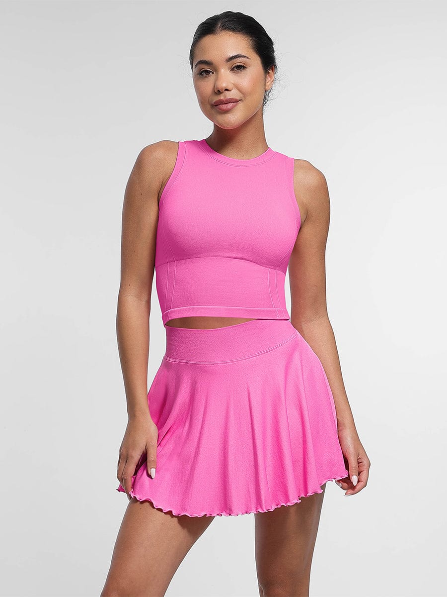 Falda acampanada de cintura media con volantes, pantalones cortos incorporados y bolsillos, venta