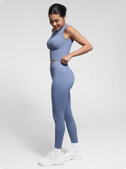 Leggings de yoga moldeadores de glúteos color melocotón con cintura doble sin costuras