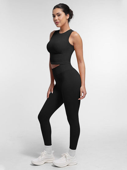 Leggings de yoga moldeadores de glúteos color melocotón con cintura doble sin costuras