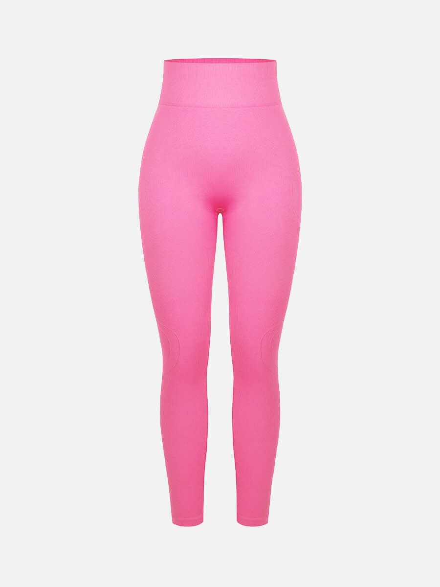 Leggings de yoga moldeadores de glúteos color melocotón con cintura doble sin costuras