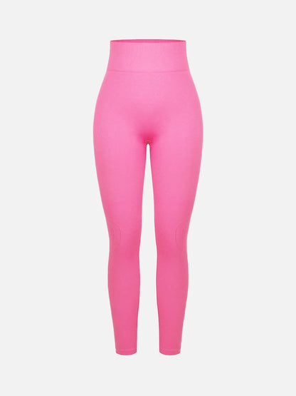 Leggings de yoga moldeadores de glúteos color melocotón con cintura doble sin costuras
