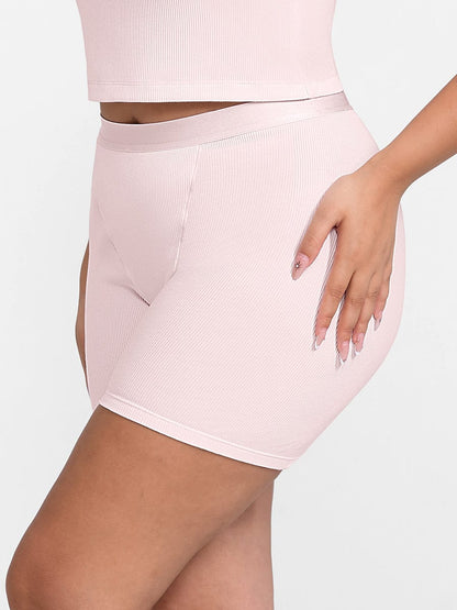 Bóxer ajustado de rayón acanalado, cintura media, transpirable