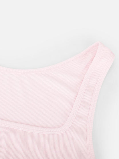 camiseta sin mangas de rayón acanalado con tirantes anchos y cuello redondo, transpirable