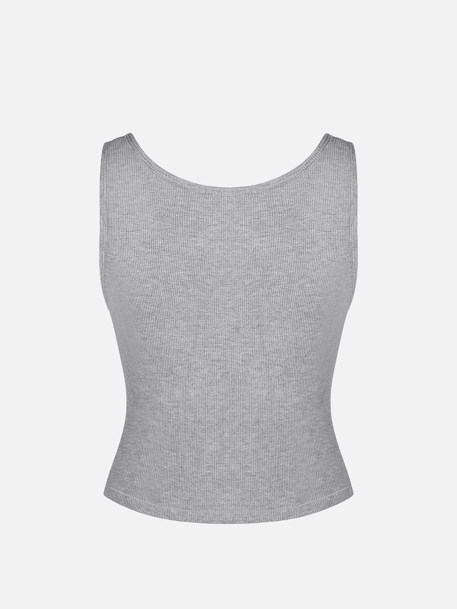 camiseta sin mangas de rayón acanalado con tirantes anchos y cuello redondo, transpirable