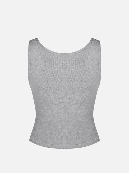 camiseta sin mangas de rayón acanalado con tirantes anchos y cuello redondo, transpirable